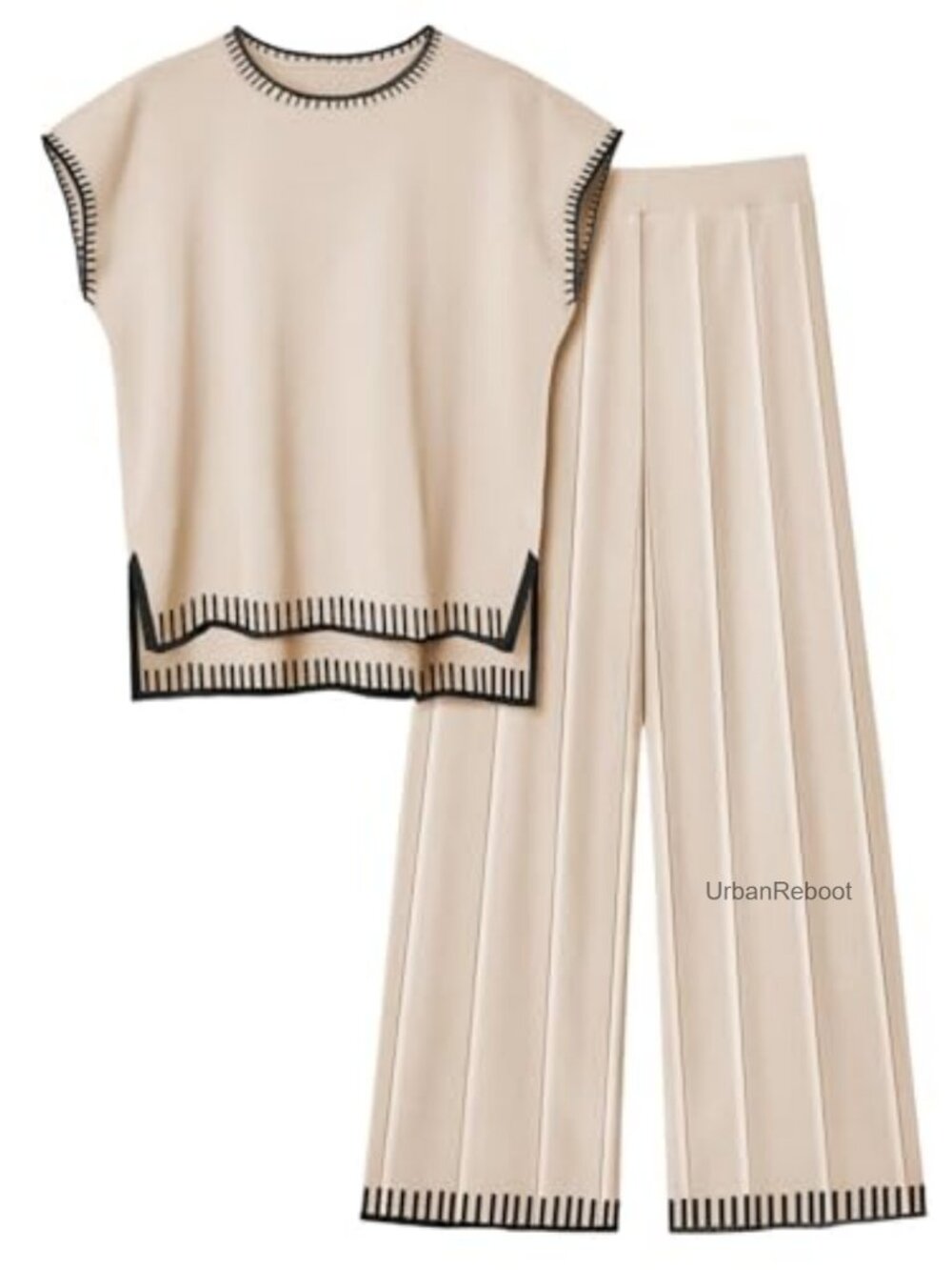 Cozy Knit Lounge Set 2 Piece Sleeveless Pullover Wide Leg Pants Women's Pajama